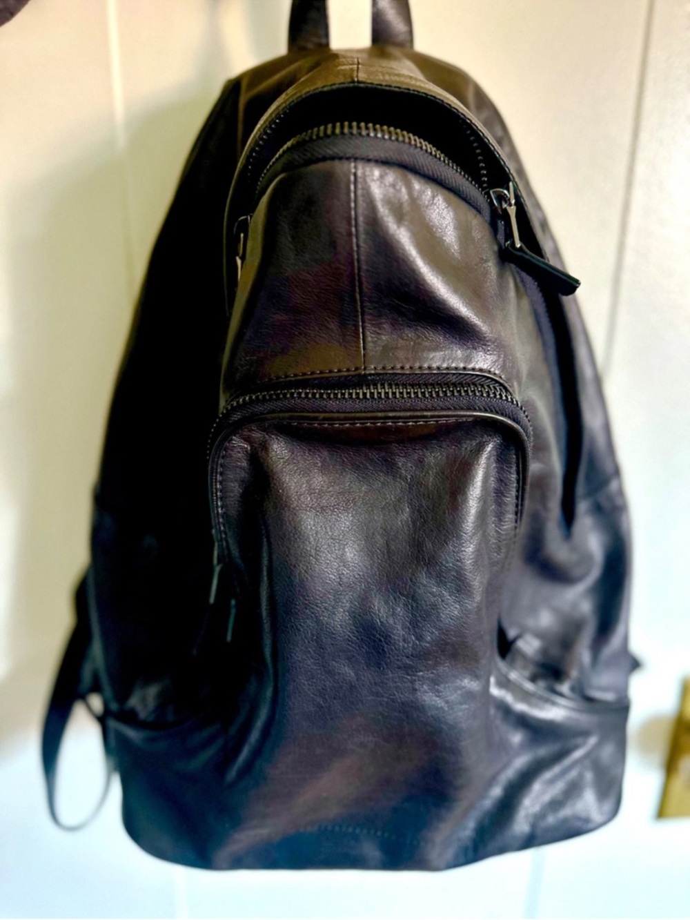 John Varvatos Black Leather Zip-Front Men's (or Women’s) Backpack